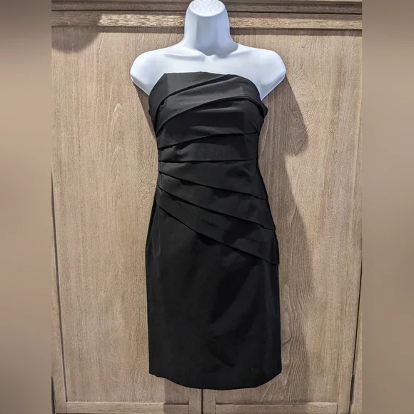white house black market strapless black dress White House Black Market Black Poly blend Knit Beaded Strapless Dress –  Clotheshorse Consignment Boutique main image 0
